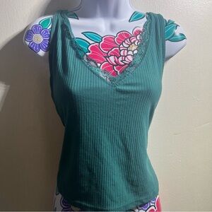 Shein Turquoise Teal Lace Trim Tank Top